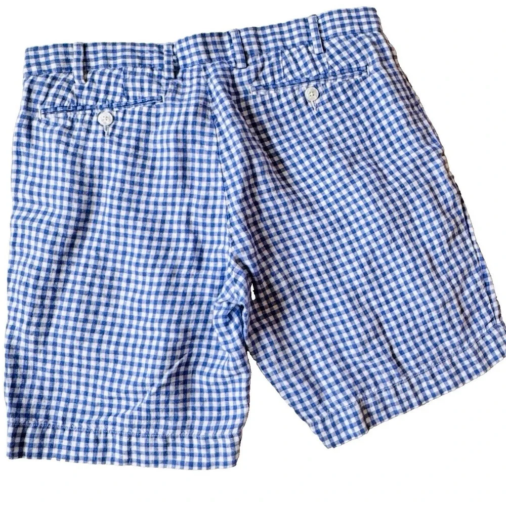 Ralph Lauren Vinatge 100% Linen Shorts Men's 32 Straight Fit Blue Gingham Check